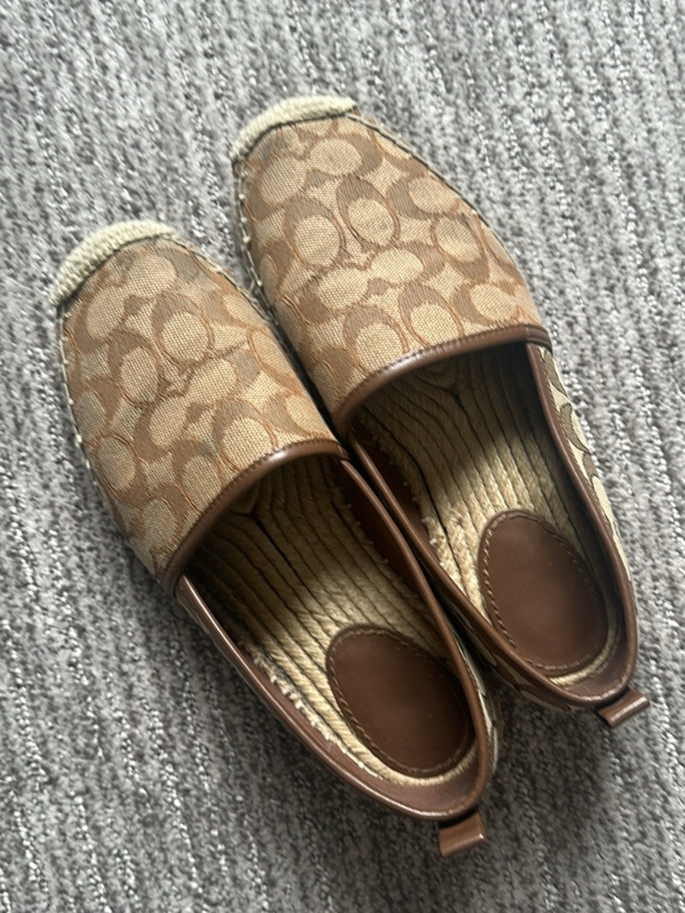 Coach Signature Canvas Espadrille Slip-Ons in Brown and Tan